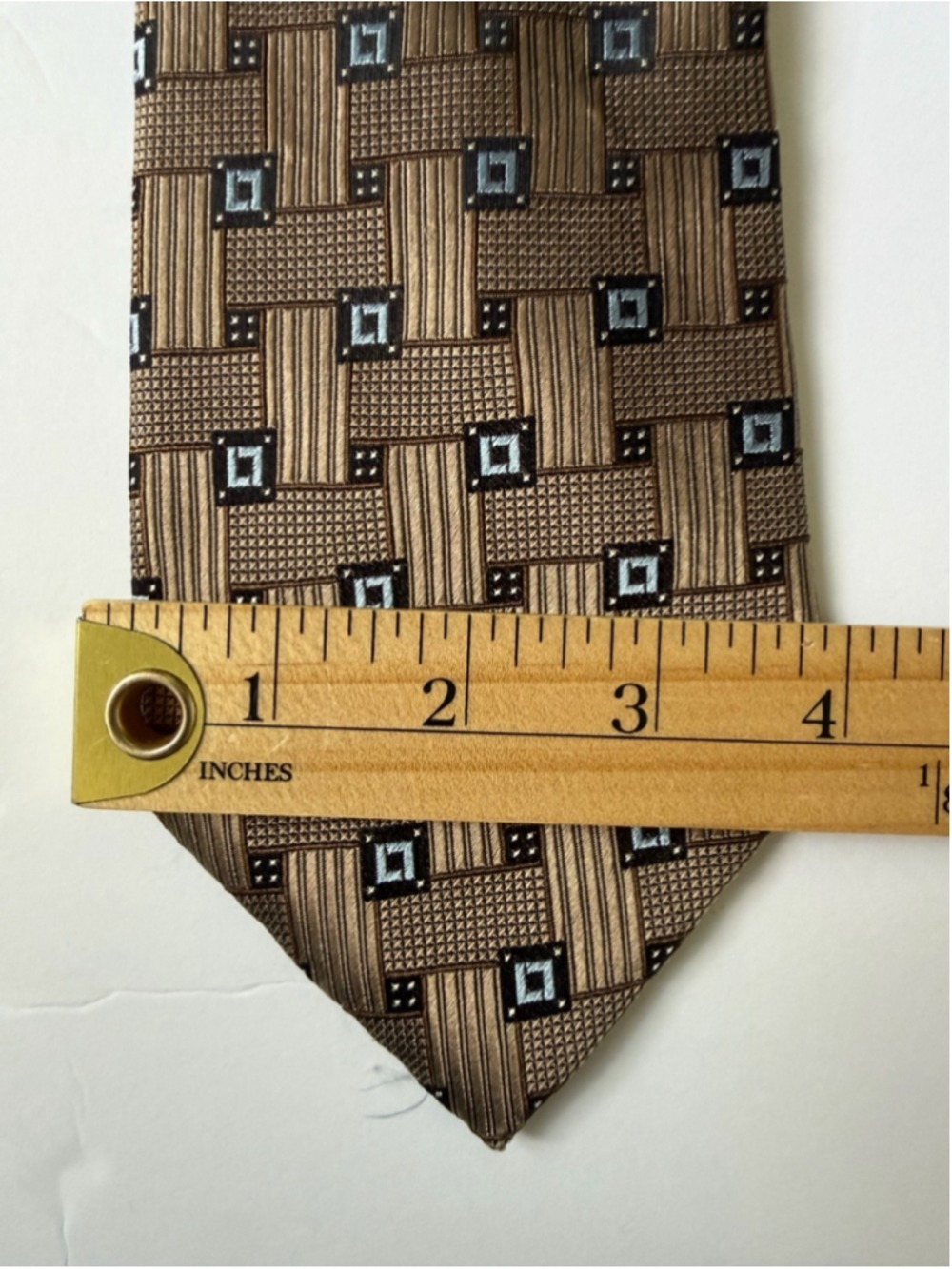 Pronto Uomo Brown Blue Geometric Woven Necktie Classic Wide Tie - Picture 6 of 6